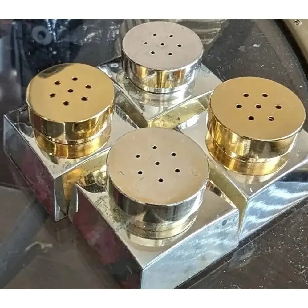MCM Atomic Chrome Gold Salt Pepper Shakers Set Japan 1960s Mod Cube